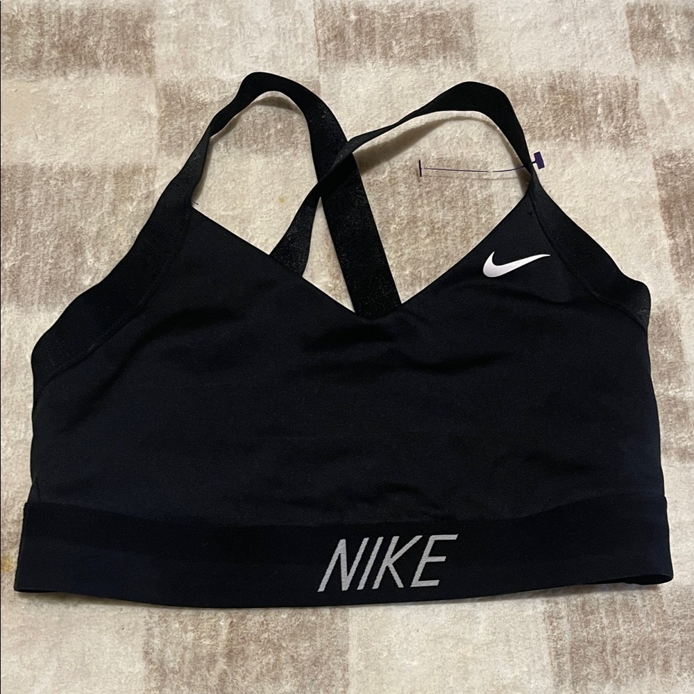 Nike Black Cross-Back Seamless Sports Bra with White Swoosh